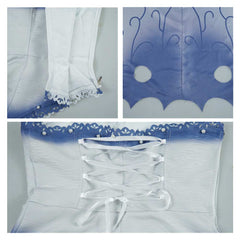 Corpse Bride Emily White Blue Wedding Set Outfits Halloween Cosplay Costume 