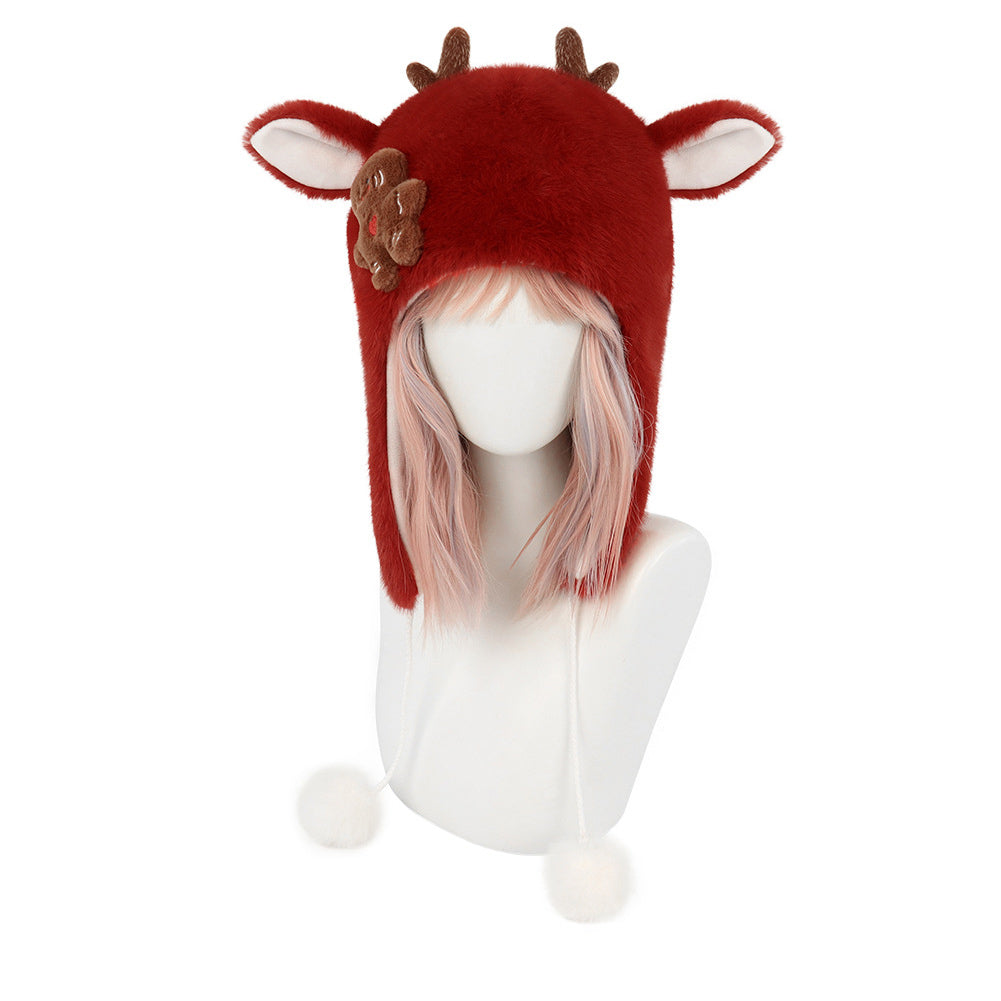 Cute Christmas Elk Red Brown Furry Hat Cosplay Accessories Props