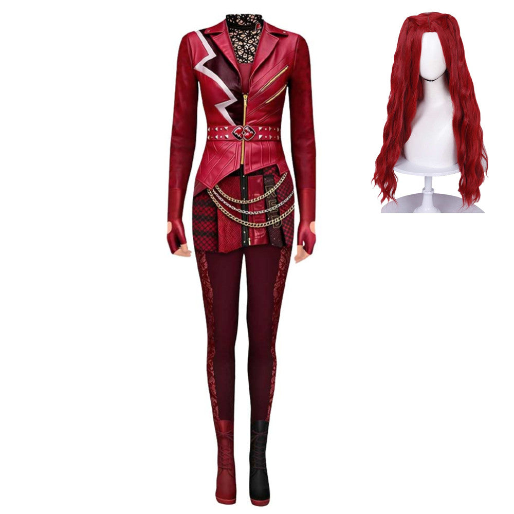 Adult Kids Descendants: Wicked Wonderland (2026) Red Printed Jumpsuit Outfits Cosplay Costume