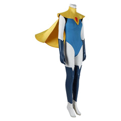 Dispatch (2025) Blonde Blazer Blue Jumpsuit Cape Set Outfits Cosplay Costume