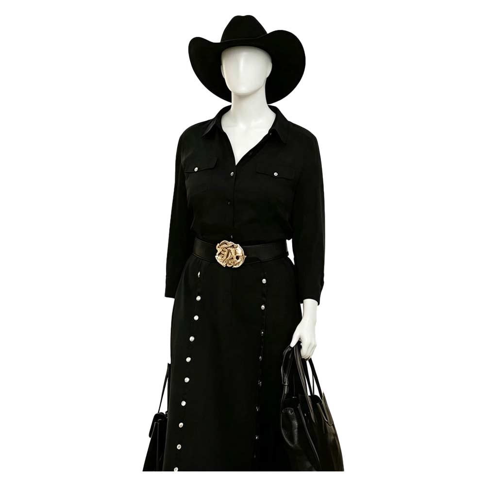 Dutton Ranch (2026) Beulah Jackson Black Dress Hat Set Outfits Cosplay Costume