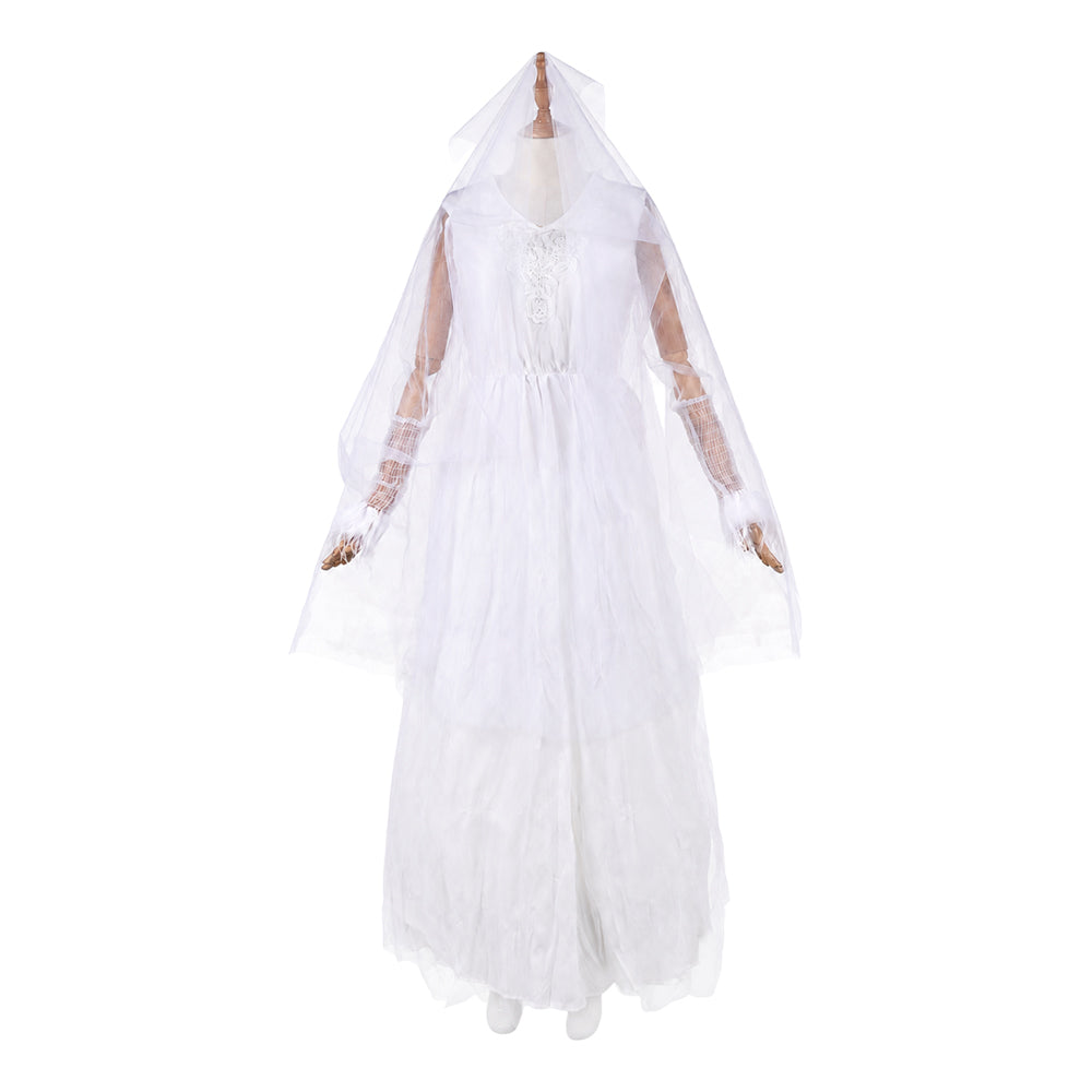 Ebenezer (2026) Ghost Of Christmas Past White Dress Veil Outfits Halloween Cosplay Costume 