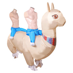 Funny Two People Riding Alpaca Inflatable Animal Outfits Cosplay Costume Halloween Suit