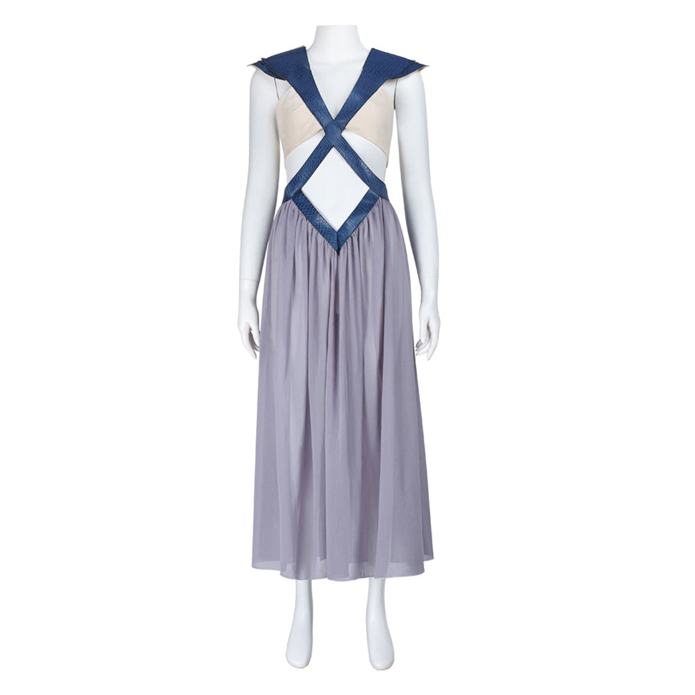 Game Of Thrones Daenerys Targaryen Yunkai Blue Gray Dress Outfits Cosplay Costume 