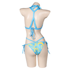 Game Street Fighter Chun Li Swimsuit Blue Printed Bikini Outfits Cosplay Costume Halloween Carnival Suit 