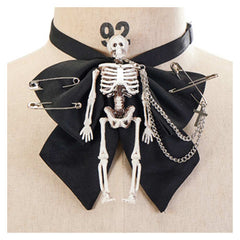 Gothic Dark Skull Collar Bow Tie Punk Halloween Carnival Costume Accessories Props