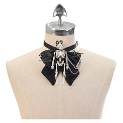 Gothic Dark Skull Collar Bow Tie Punk Halloween Carnival Costume Accessories Props