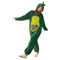 Green Avocado Plush Onesie Warm Home Pajamas Sleepwear Halloween Carnival Suit - OLAOLA