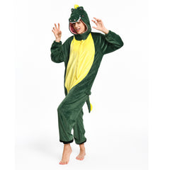Green Crocodile Flannel Animals Onesie Pajamas Warm Home Sleepwear Halloween Carnival Suit - OLAOLA 
