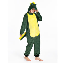 Green Crocodile Flannel Animals Onesie Pajamas Warm Home Sleepwear Halloween Carnival Suit - OLAOLA 