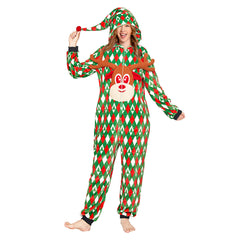 Green Printed Elk Pajamas Christmas Costume Adult Unisex Plush Animal Onesie Halloween Carnival Suit - OLAOLA 