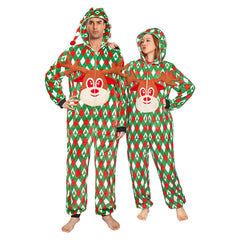 Green Printed Elk Pajamas Christmas Costume Adult Unisex Plush Animal Onesie Halloween Carnival Suit - OLAOLA 