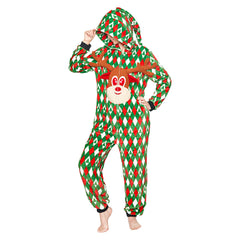 Green Printed Elk Pajamas Christmas Costume Adult Unisex Plush Animal Onesie Halloween Carnival Suit - OLAOLA 