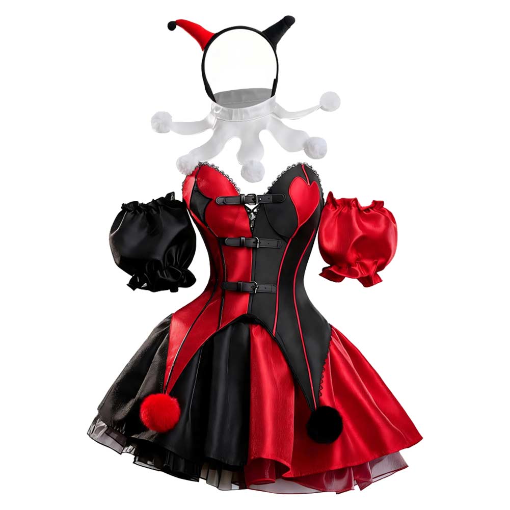 Halloween Devil Clown Red Black Dress Set Outfits Cosplay Costume Carnival Suit 