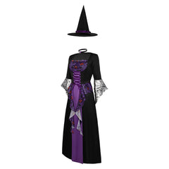 Halloween Witch Purple Dress Hat Set Outfits Cosplay Costume Halloween Carnival Suit 