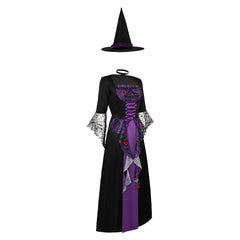 Halloween Witch Purple Dress Hat Set Outfits Cosplay Costume Halloween Carnival Suit 