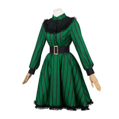 Haunted Mansion Maid Green Striped Dress Outfit Halloween Cosplay Costume 