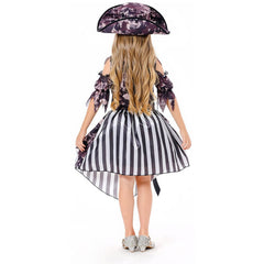 Kids Children Pirate Black Skull Dress Props Set Outfits Cosplay Costume Halloween Carnival Suit