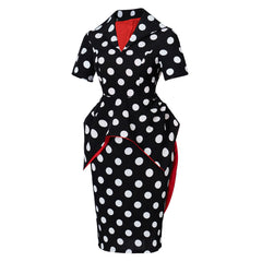 Horror Movie Coraline The Beldam Women Black Polka Dots Dress Outfits Cosplay Costume Halloween Carnival Suit