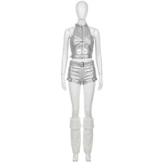 Idol Band Singer Silver Top Short Set Outfits Stage Cosplay Costume