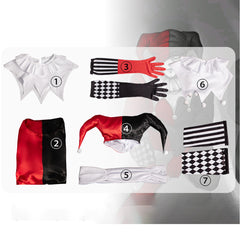 Jester And Queen Joker Red Black Clown Set Outfits Halloween Cosplay Costume 