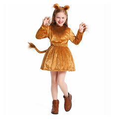 Kid Children The Wizard of OZ Cowardly Lion Brown Dress Set Animal Outfits Cosplay Costume 