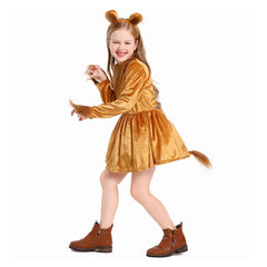 Kid Children The Wizard of OZ Cowardly Lion Brown Dress Set Animal Outfits Cosplay Costume 