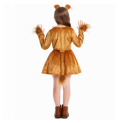 Kid Children The Wizard of OZ Cowardly Lion Brown Dress Set Animal Outfits Cosplay Costume 