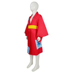Kids Children Anime One Piece Luffy Red Kimono Outfits Cosplay Costume Halloween Carnival Suit