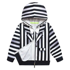 Kids Children Beetlejuice 2 (2024) Beetlejuice Black White Hoodie Outfits Cosplay Costume 