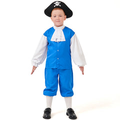 Kids Children Blue Pirate Captain Outfits Cosplay Costume Halloween Carnival Suit 