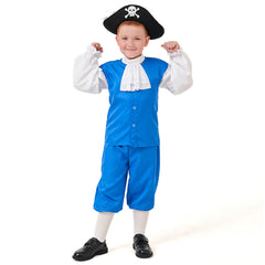 Kids Children Blue Pirate Captain Outfits Cosplay Costume Halloween Carnival Suit 