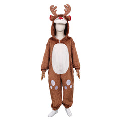 Kids Children Brown Deer Reindeer Onesie Animal Pajamas Christmas Cosplay Costume Carnival Party Suit