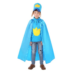 Kids Children Dog Man Blue Shirt Cloak Hat 3PCS Set Outfits Cosplay Costume