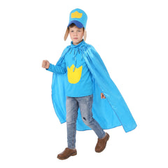Kids Children Dog Man Blue Shirt Cloak Hat 3PCS Set Outfits Cosplay Costume
