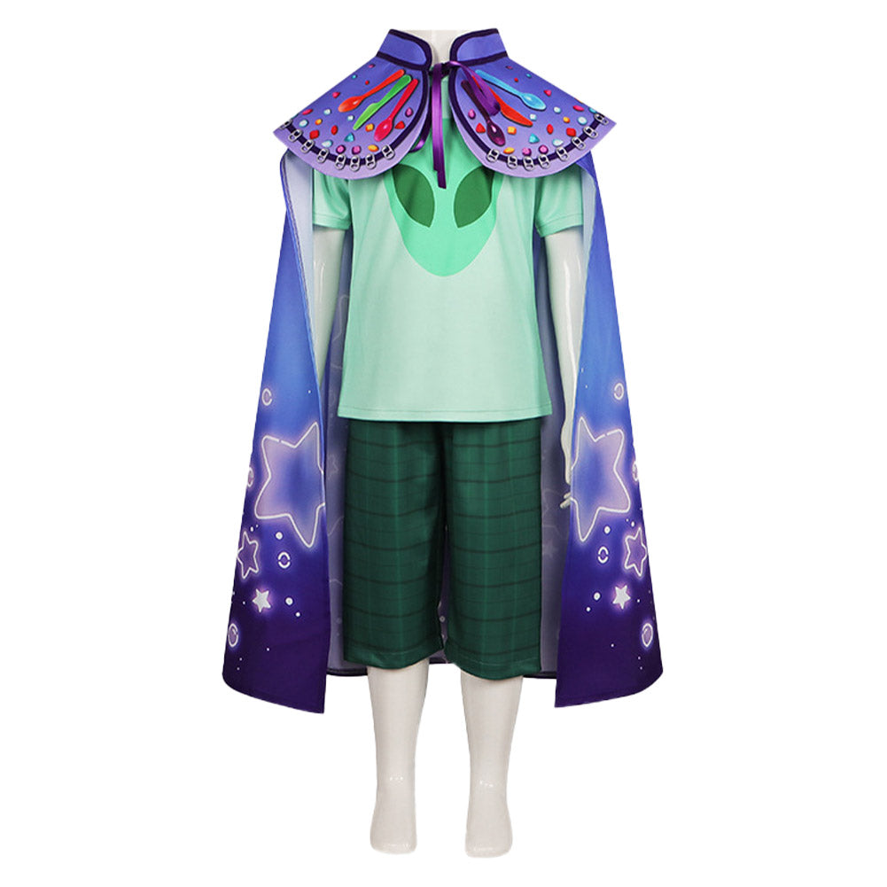 Kids Children Elio (2025) Elio Purple Cloak Green Set Outfits Cosplay Costume 