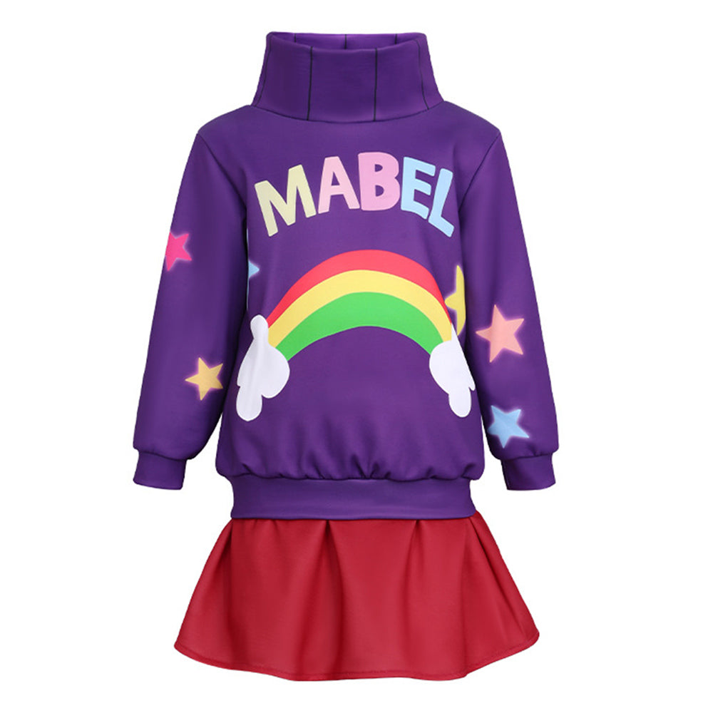 Kids Children Gravity Falls Mabel Purple Top Red Skirt Outfits Cosplay Costume