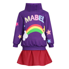 Kids Children Gravity Falls Mabel Purple Top Red Skirt Outfits Cosplay Costume