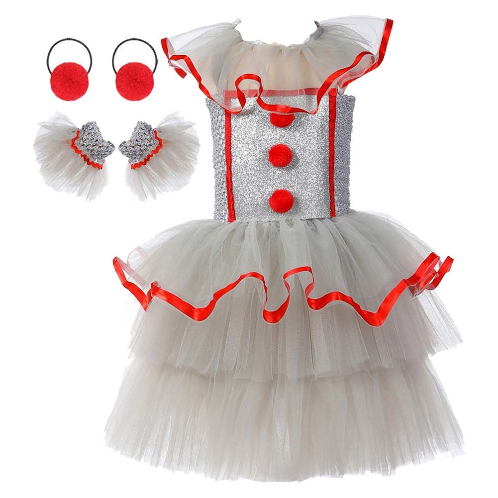 Kids Children Horror Movie It 2 Clown Little Girls Dress Cosplay Outfits Costume Halloween Carnival Suit