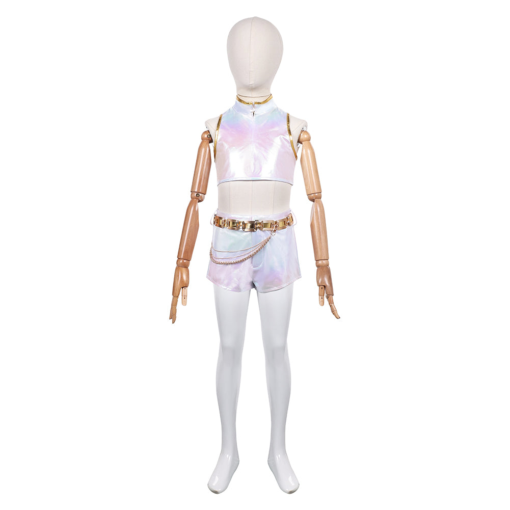 Kids Children KPop Demon Hunters (2025) Rumi What It Sounds Like White Set Cosplay Costume 