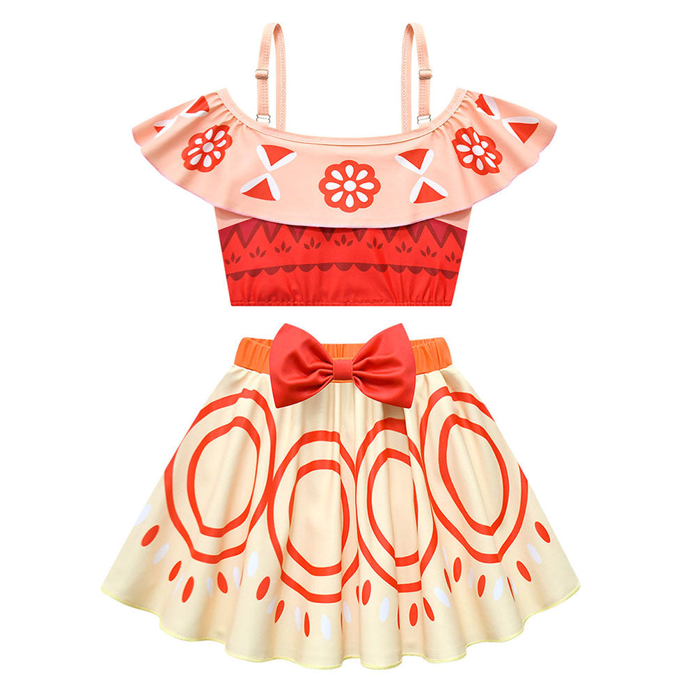 Kids Children Moana (2024) Moana Orange Patterned ​Swimsuit Cosplay Costume Outfits 