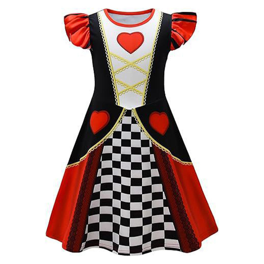 Kids Children Movie Alice In Wonderland Queen of Hearts Red Dress Cosplay Costume Outfits Halloween Carnival Suit