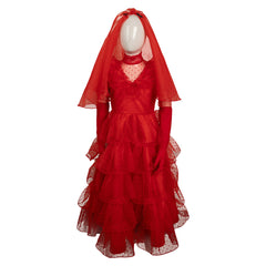 Kids Children Movie Beetlejuice (2024) ​Lydia Red Wedding Dress Cosplay Costume Outfits Halloween Carnival Suit