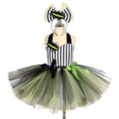 Kids Children Movie Beetlejuice Green Dress Outfits Cosplay Costume Halloween Carnival Suit