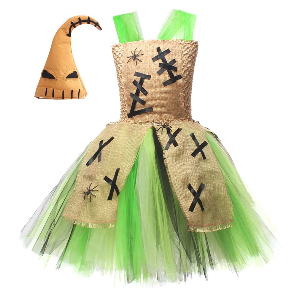 Kids Children Movie The Nightmare Before Christmas Oogie Boogie Green Tutu Dress Outfits Cosplay Costume Halloween Carnival Suit 