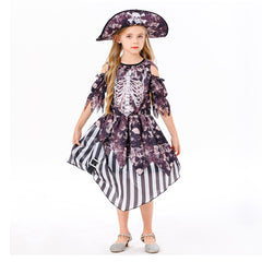 Kids Children Pirate Black Skull Dress Props Set Outfits Cosplay Costume Halloween Carnival Suit