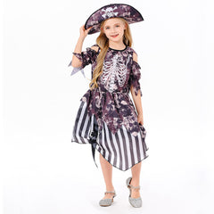 Kids Children Pirate Black Skull Dress Props Set Outfits Cosplay Costume Halloween Carnival Suit