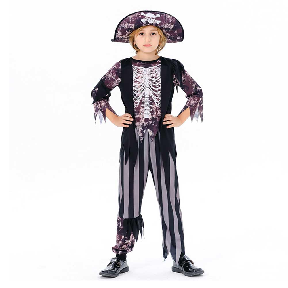 Kids Children Pirates Black Skull Props Set Outfits Cosplay Costume Halloween Carnival Suit