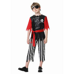 Kids Children Pirates Black Striped Outfits Cosplay Costume Halloween Carnival Suit