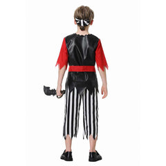 Kids Children Pirates Black Striped Outfits Cosplay Costume Halloween Carnival Suit